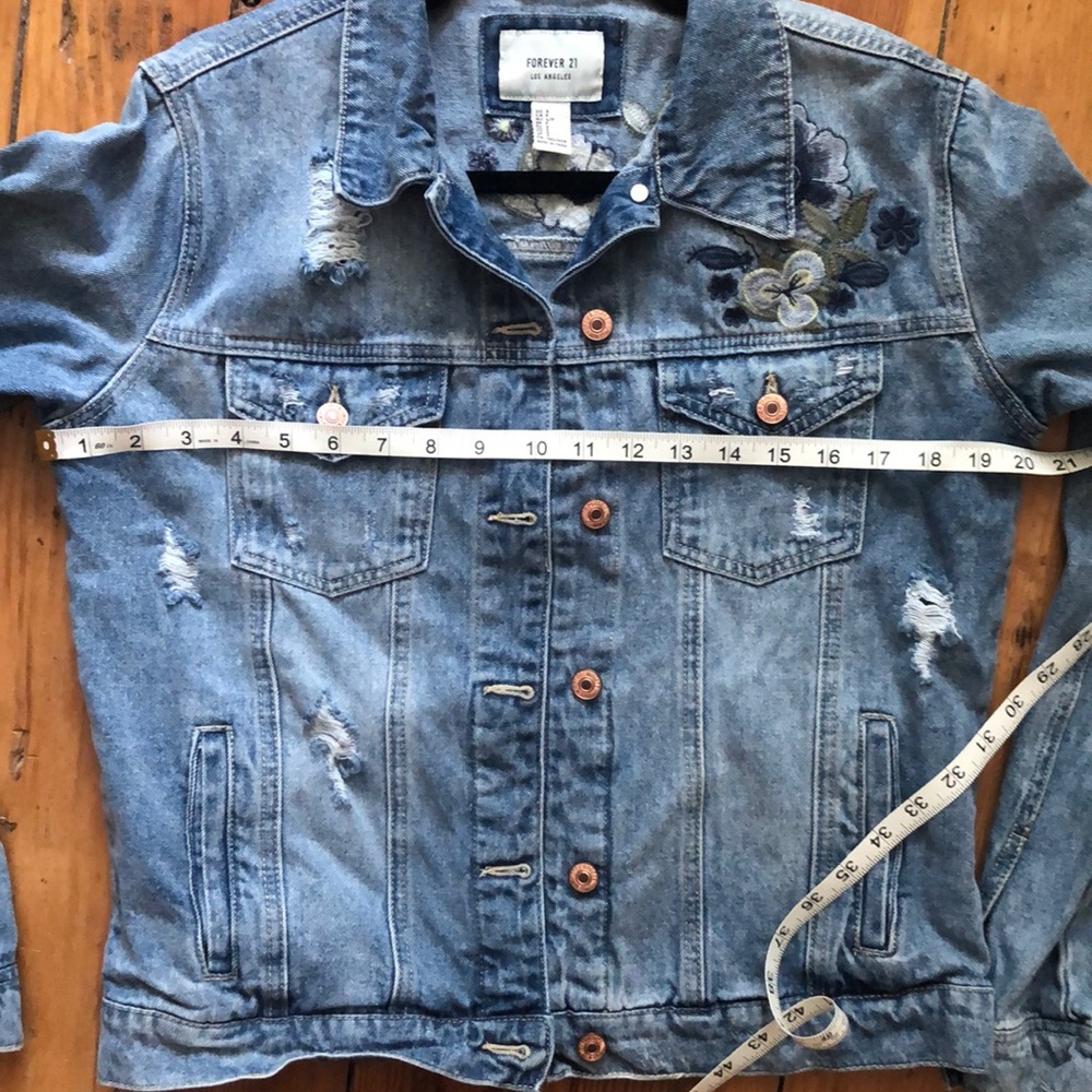 Forever 21 Denim Jean jacket floral accent - Picture 10 of 11